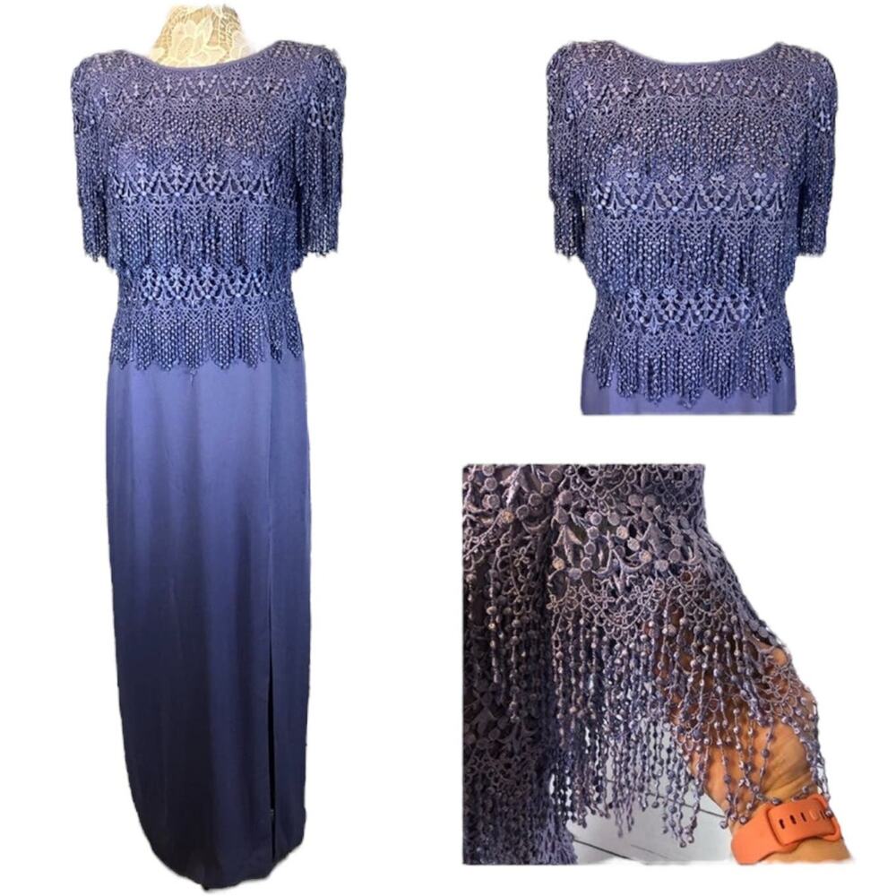 Vintage Cattiva New York Embroidered Lace dress side slit Lavender size 10